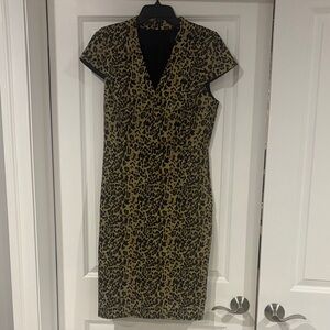 J. Crew Black and Tan Animal Print Midi Dress